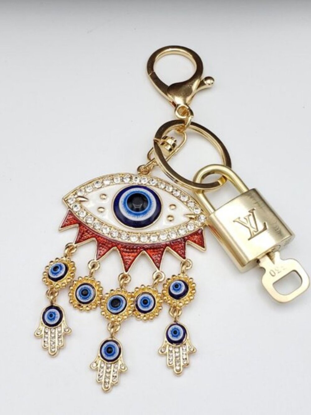 LV Authentic Gold Padlock 🔒 Key Set w/ Unbranded Keychain Evil Eye Charm